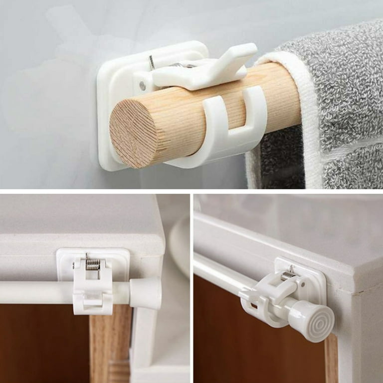 DESTYER 8 Pieces ABS Curtain Rod Bracket Punch-Free Self-adhesive Pole  Holder Clip Hooks Toilet Hotel Wall Stick Hanger Hanging 