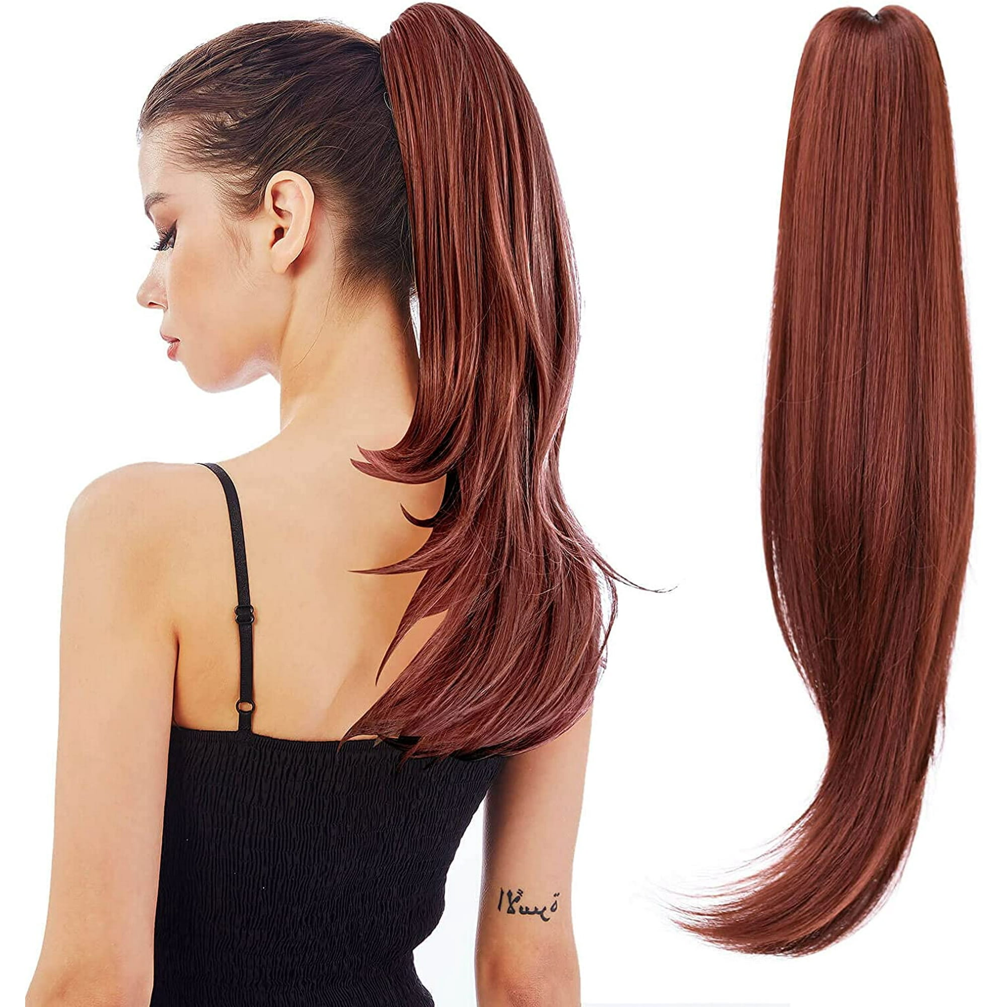 Ponytail Extension Hair Extension Ponytail 22 Long Claw Hair Extension Synthetic Wavy Straight Hairpieces Ponytail Clip in Ponytail Wig Daily Fluffy Pony Tail for Women 4.8 OZ Auburn Walmart