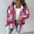 thumbnail image 4 of Women's Plaid Hooded Fleece Shacket Long Sleeve Button Front Coat with Pockets, 4 of 6