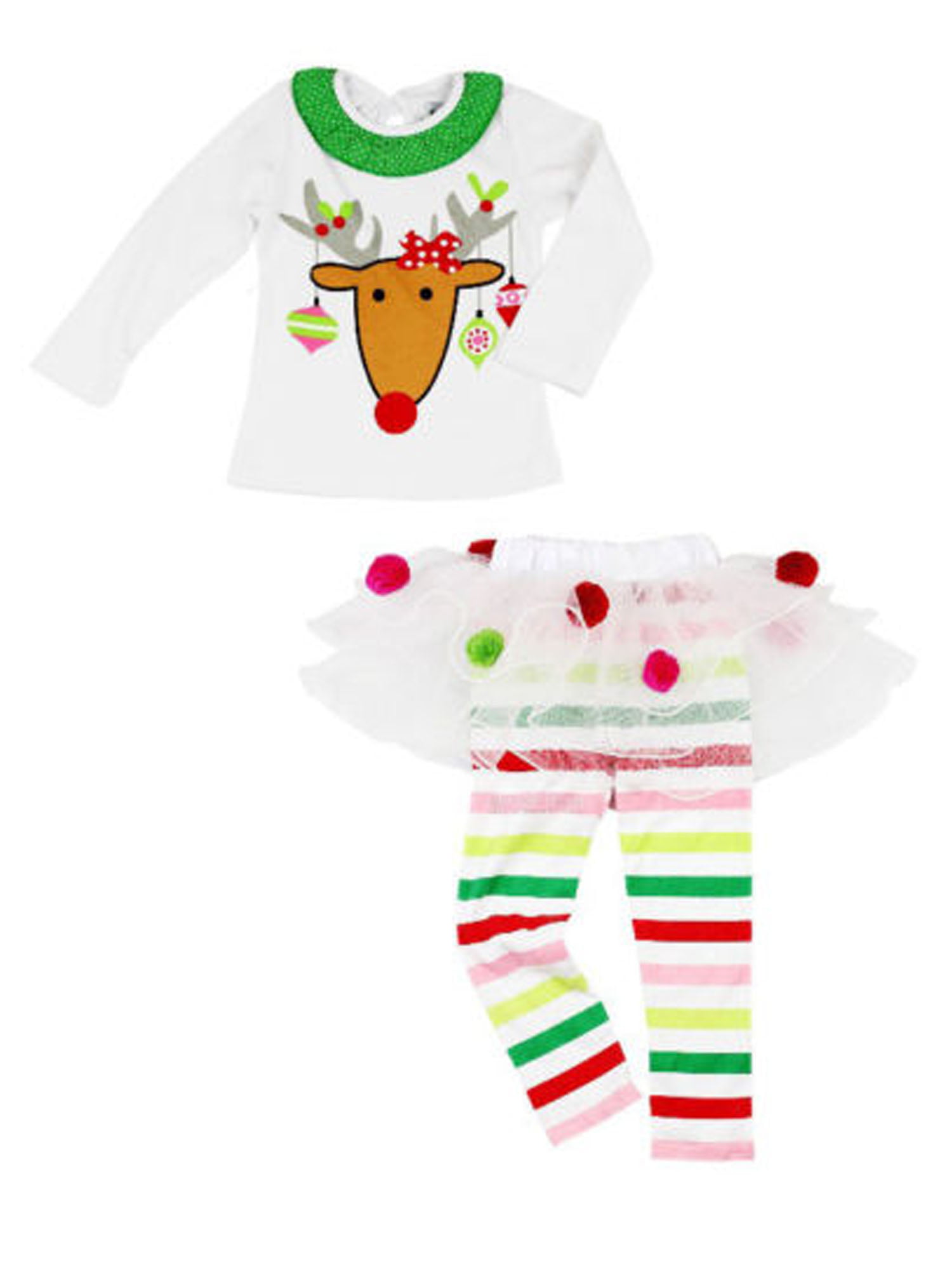 Details about   Rare Editions Christmas Reindeer TuTu Skirted Top and Legging Set 