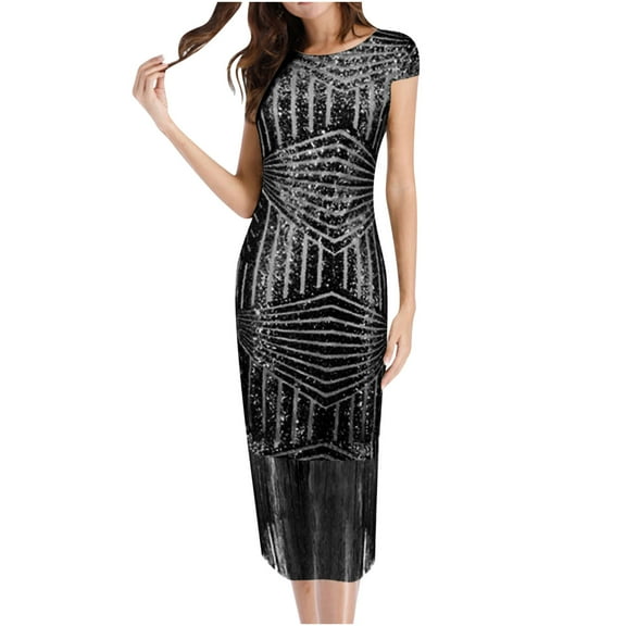 DailyTrove Women's Sequin Bodycon Dress-Sleeveless-Midi-Polyester-for Nightclub/Party-Sparkly Sequin