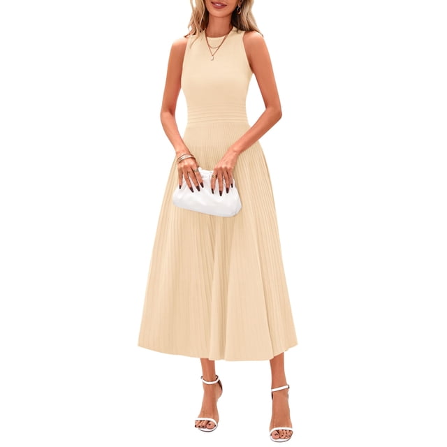 Vestido PRETTYGARDEN 2025 sin mangas línea A plisado albaricoque Talle S
