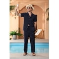 thumbnail image 3 of Welanxin Men 2 Piece Beach Vacation Outfit,Lightweight Button Up Loose Shirt Elastic Waist Baggy Pants Suit, 3 of 10