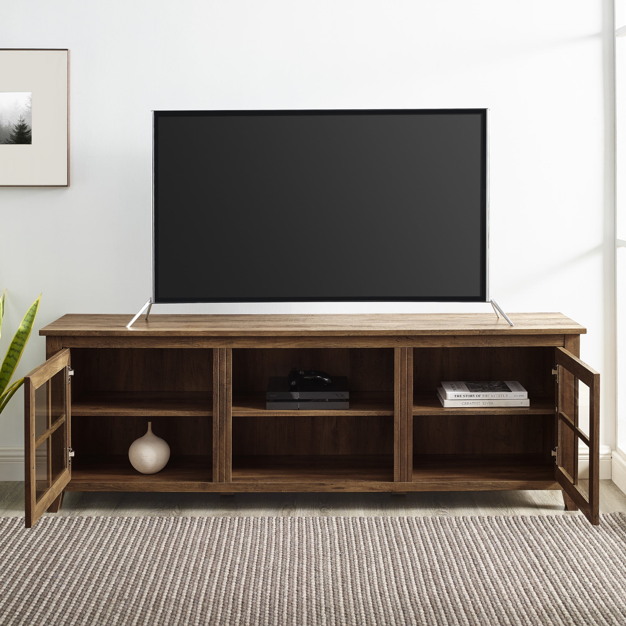 Walker Edison Farmhouse TV Stand for TVs Up to 80", Rustic Oak