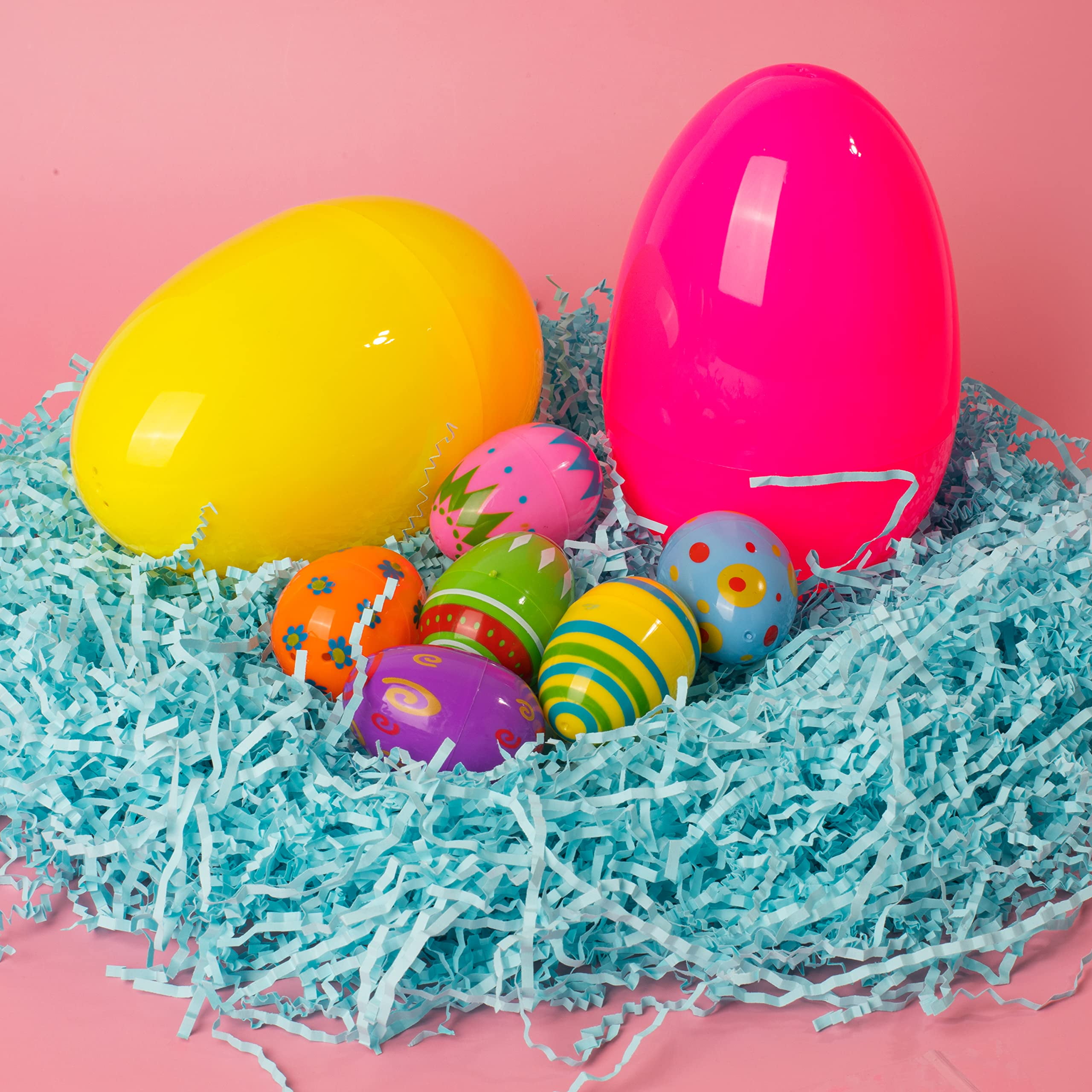 Joyfy 12 pack 7" Large Plastic Easter Eggs - Jumbo Giant Fillable & Empty for Easter Egg Hunt, Basket Stuffers | Assorted Solid Colors, Classroom Prize Supplies