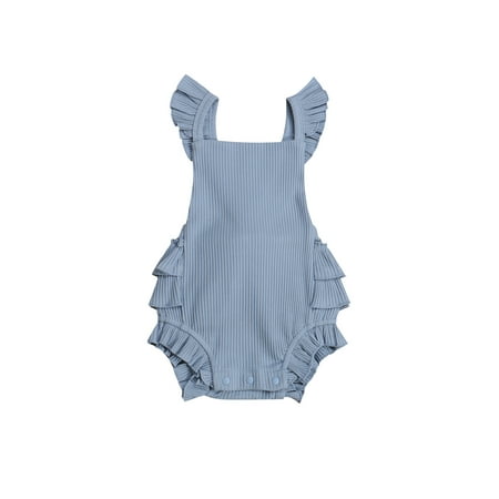 

Canrulo Newborn Baby Girl Ruffle Outfit Summer Sleeveless Backless Ribbed Basic One Piece Romper Bodysuit Jumpsuit Blue 6-9 Months