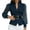 Dark Blue, variant on Women's Denim Patchwork Blouse Elegant, Stand Collar V Neck Lace Long Sleeve Sheer Mesh Top, Belted Waist Wrap Peplum Shirt for Work