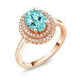 thumbnail image 2 of Gem Stone King 18K Rose Gold Plated Silver Oval Blue Apatite Halo Engagement Ring for Women (2.40 Cttw, Gemstone Birthstone, Oval 8X6MM, Size 6), 2 of 4