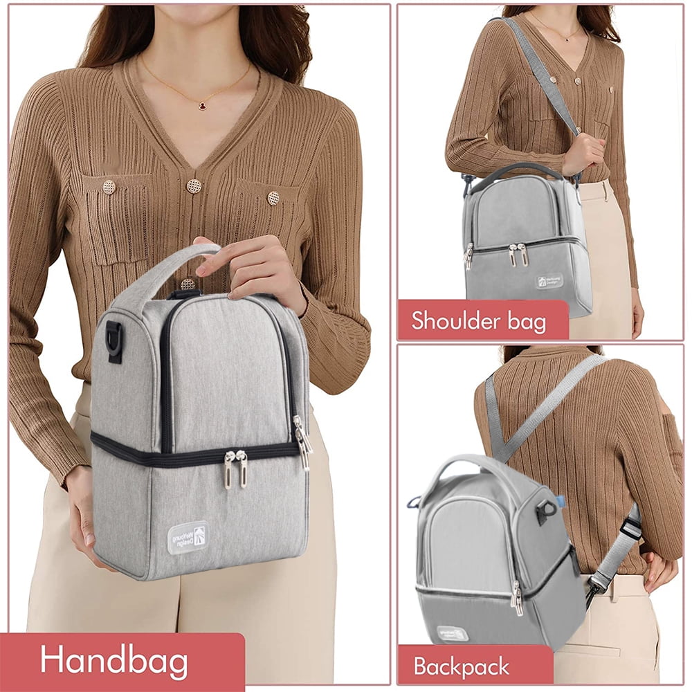 Breast Pump Bag Cooler Compartment for Breast Pump Double Layer for Mother Breast Milk Pump Gray