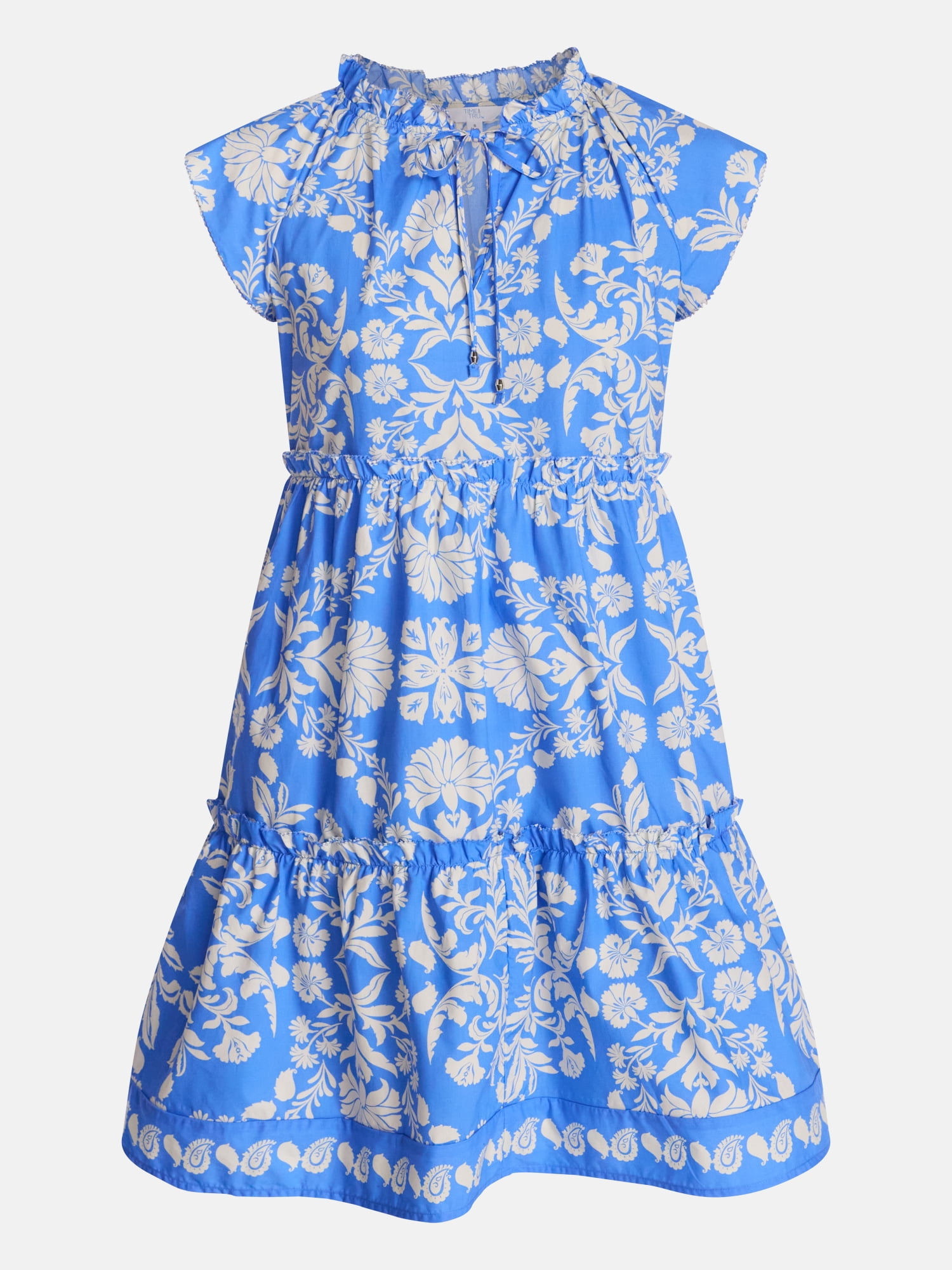 Time and Tru Women's and Women's Plus Tiered Cotton Mini Dress with Flutter Sleeves, Sizes XS-4X