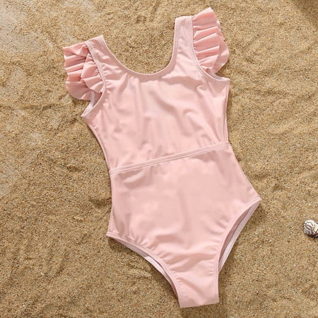 

ERTUTUYI Parent Child Family Parent-child Solid Ruffle Edge Jumpsuit Swimsuit Bikini Set Pink 12-18M