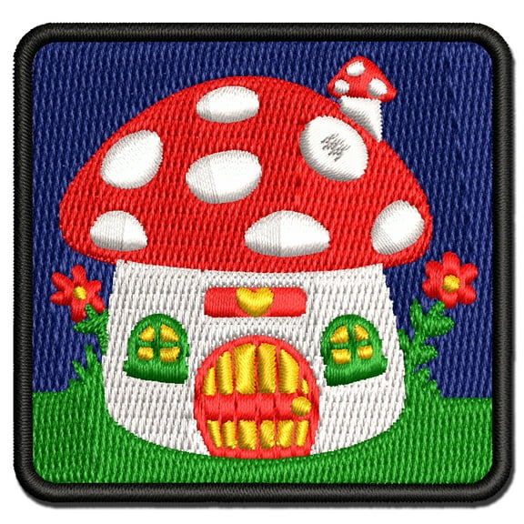 Cute Mushroom Gnome Home Applique Multi-Color Embroidered Iron-On Patch - 2.5 Inch Small