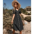 thumbnail image 6 of Women's Summer Dresses Short Sleeve Midi Dress 2024 Fashion V Neck A Line Loose Fit Solid Button Down Elegant Beach Vacation Sundress (Black,X-Large), 6 of 6