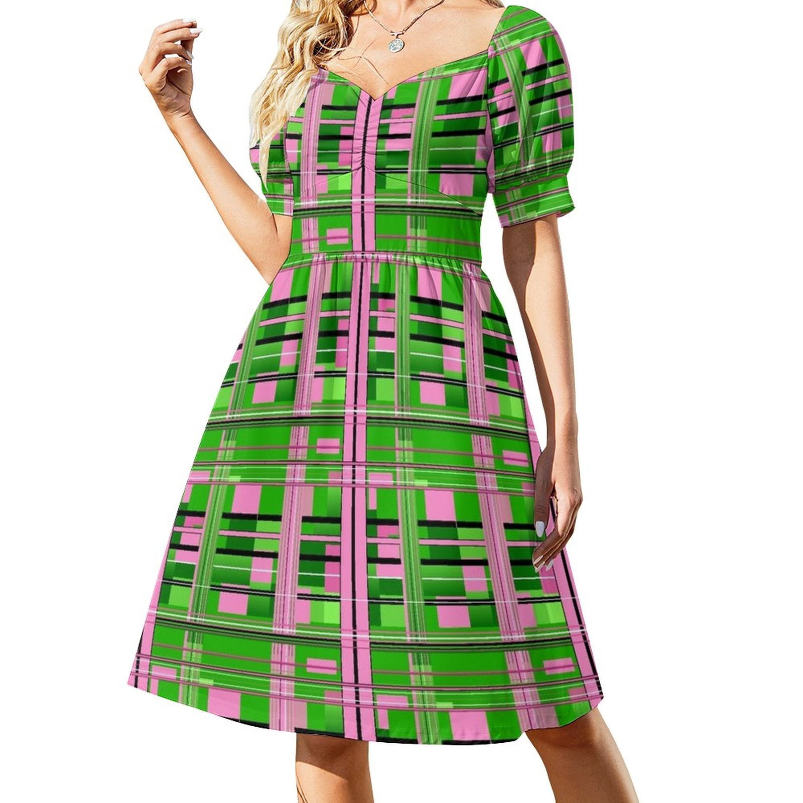 pink and green plaid dress MARNI Girls Checked Floral Dress in Multicolour main image 1
