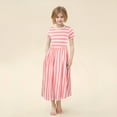 thumbnail image 2 of MNCEKFOD Girls Summer Dress 2025 New Trendy Striped Print Short Sleeve Toddler Ankle Length Breathable Relaxed Fit Dress Pink 11-12 Y, 2 of 7