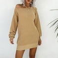 thumbnail image 5 of Ediodpoh Women off Shoulder Knit Long Pullovers Sweater Dress with Sleeves for Cozy Winter Khaki XL, 5 of 5