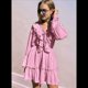 thumbnail image 5 of Vestido Corto Informal de Verano para Mujer, con Escote en V, Larga, Holgado, Cintura Alta, Plisado y Volantes Rosa S, 5 of 8