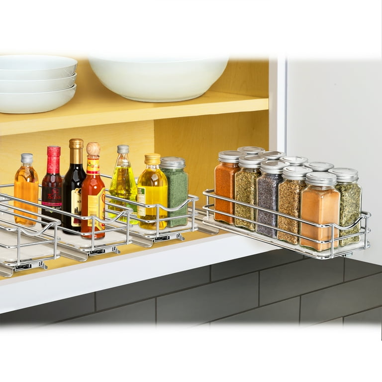 LYNK PROFESSIONAL 4-1/4 Wide Double Pull Out Spice Rack Organizer for  Cabinet, Slide Out Shelf, Chrome 