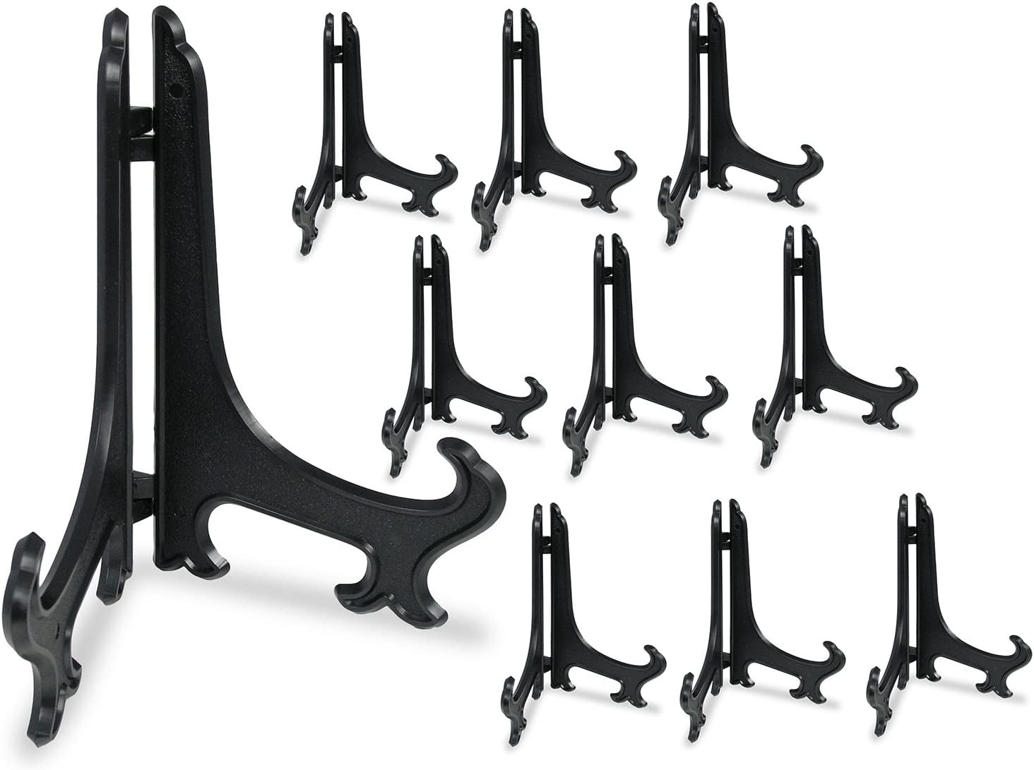 7" Black Plastic Easel Pack of 10 Display Easels Curved Folding