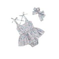 thumbnail image 3 of Franhais 2Pcs Baby Girls Outfit, Sweet Style Summer Floral Printing Lace Up Shoulder Strap Sleeveless Suspender Romper + Headwear Set, 3 of 8