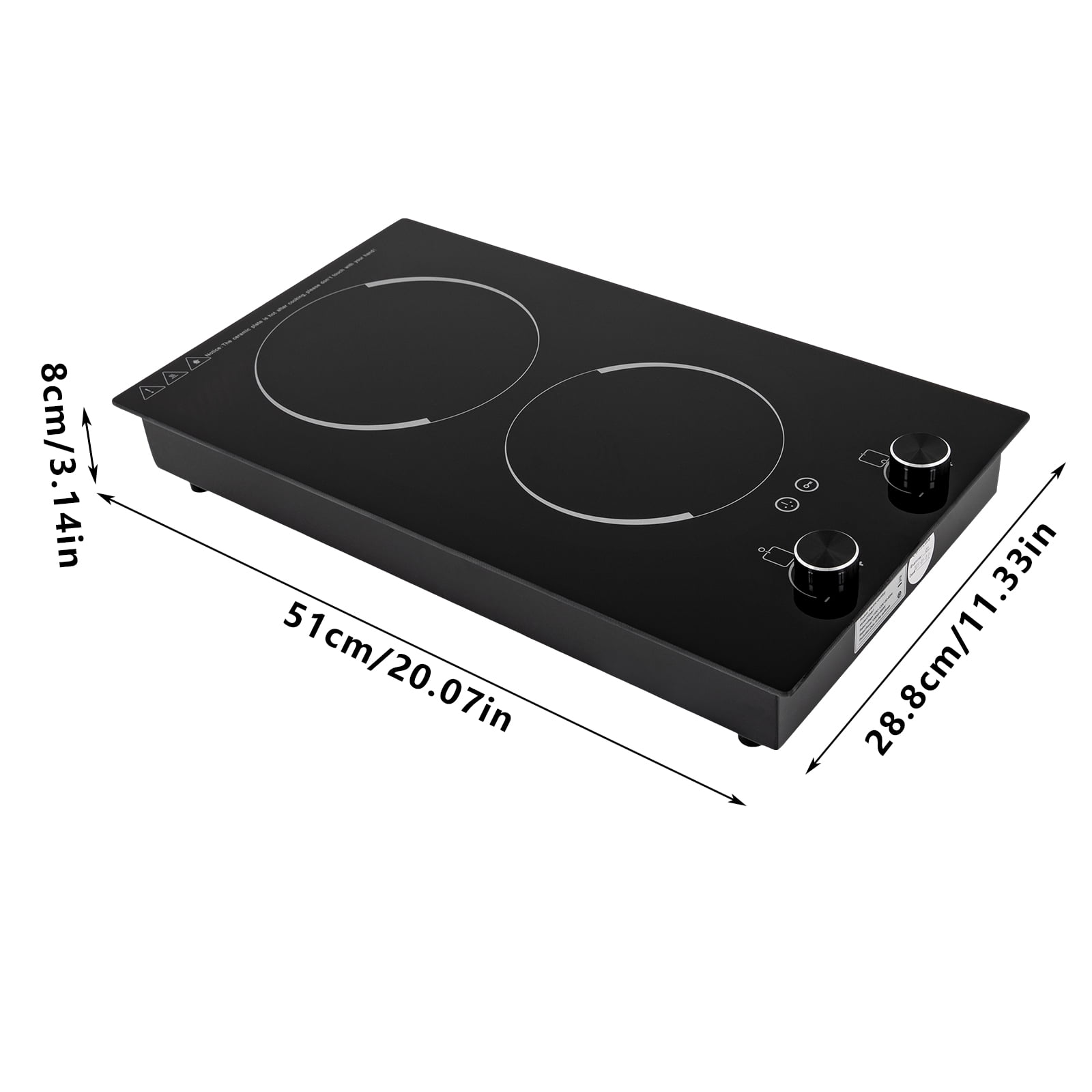 Double Induction Cooktop, 2100W Total Power with Dual Heating Zones, 9 Power Levels & Timer, for Kitchen and Commercial Use