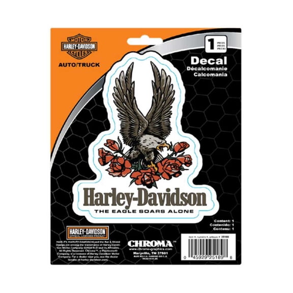 Harley-Davidson Text & Eagle with Roses Vinyl Decal - Black - 6 x 8 in., Harley Davidson