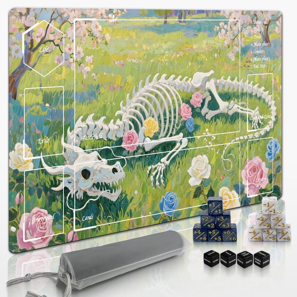 Tapete de Jogo MTG Extalas 61x36 cm Antiderrapante e Impermeável com Dados