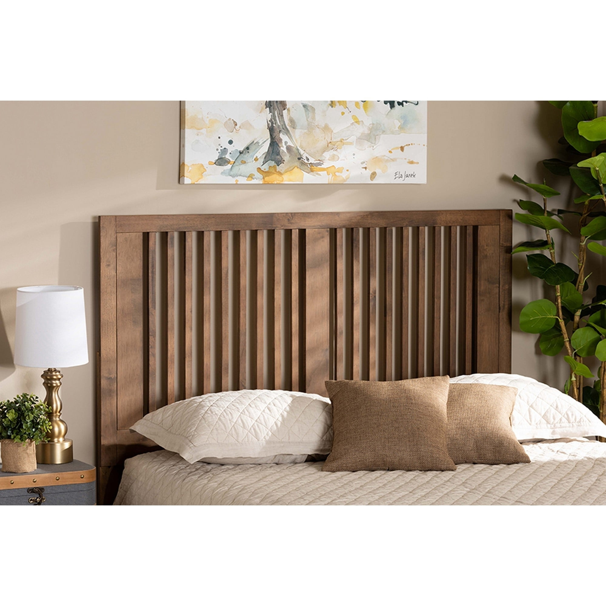 Harena Modern and Contemporary Transitional Ash Walnut Finished Wood Queen Size Headboard
