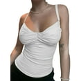 thumbnail image 2 of Yuemengxuan Women’s Fashion Comfortable  Solid Color Pleated V-neck Exposed Navel Camisole, 2 of 9