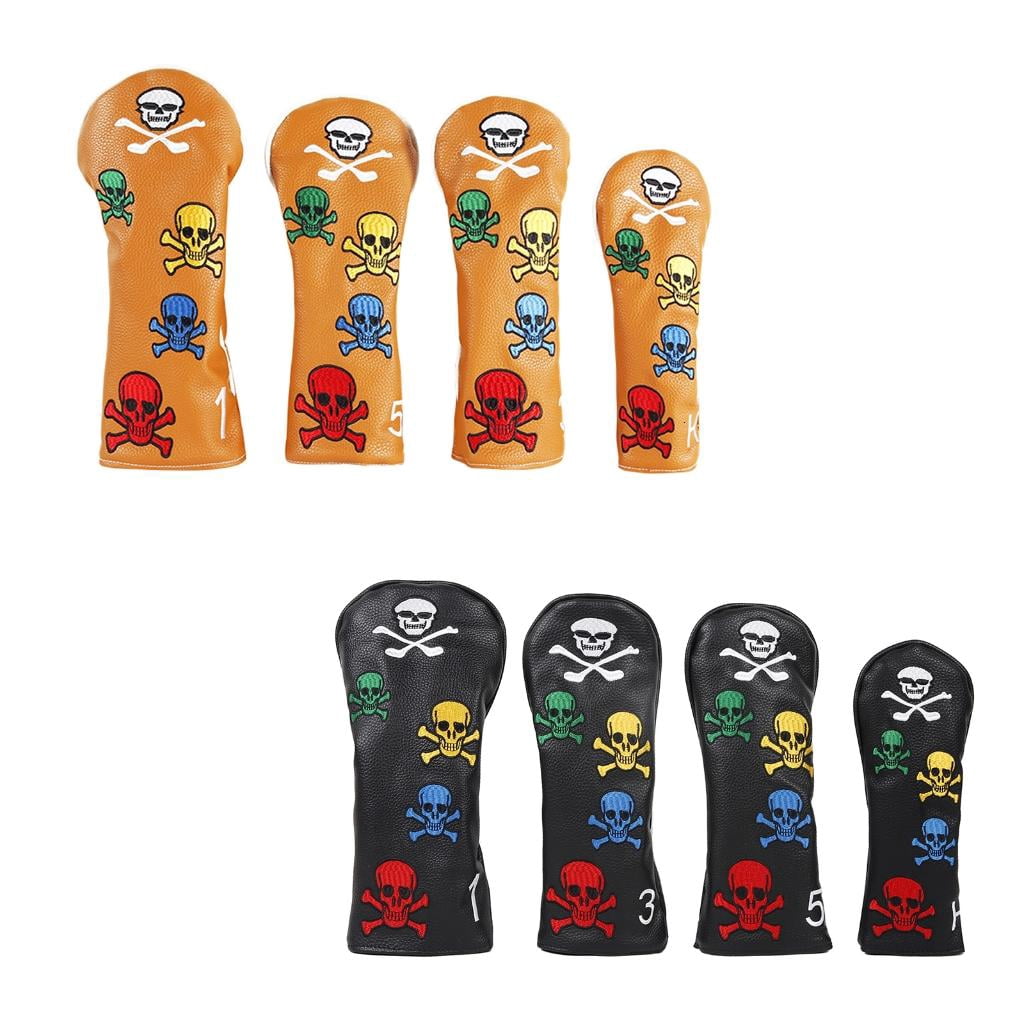 Yihuala 4Pcs PU Golfs Club Head Cover Pattern Wood Headcover Golfs Driver Hybrids Head Cover