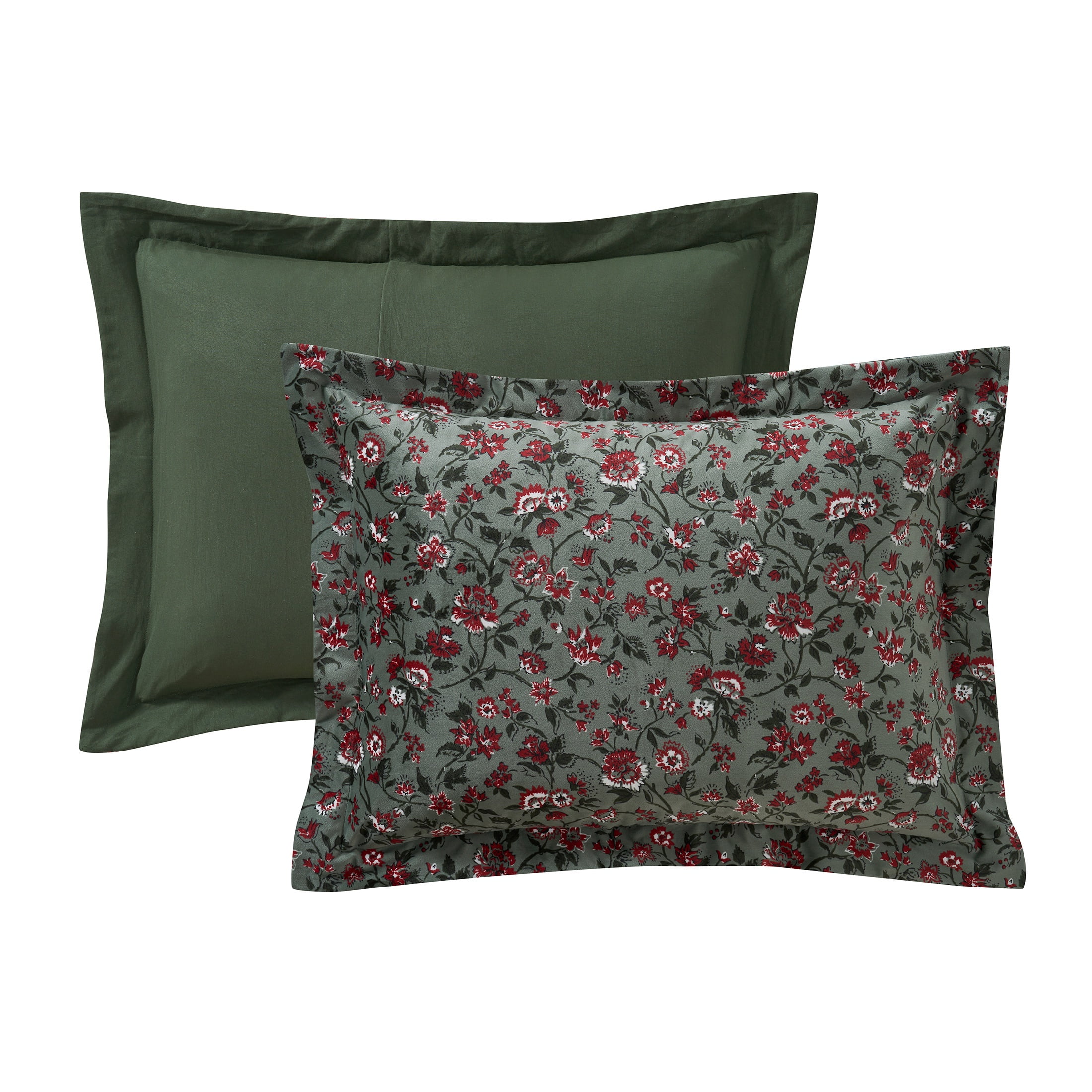 My Texas House Stacy 3-Piece Green Floral Printed Velvet Comforter Set, King