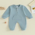 thumbnail image 2 of Baby Boy Romper with Pocket in Solid Color and Long Sleeves, 2 of 9