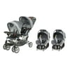 Baby Trend Sit N Stand Double Baby Stroller and Two Flex Loc Car Seats Grey Mist