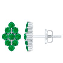 Rosec Jewels Natural Emerald Cluster Stud Earrings (0.25 CT) - May Birthstone Earrings, 14K White Gold
