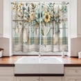 thumbnail image 2 of Floral Scenario Kitchen Curtains, Leafy Flower Jumble with Oriental Lace on Plaid Back Farmhouse, Window Drapes 2 Panel Set for Kitchen Cafe Decor, 55" x 36", Mint Green Coconut Khaki, 2 of 3