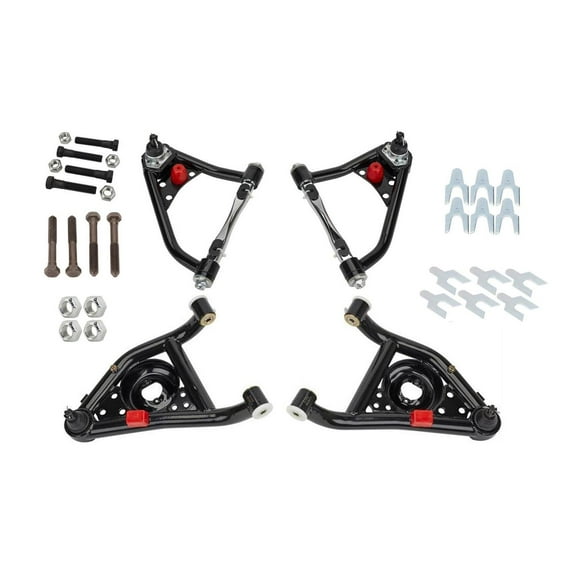 Speedway Motors Tubular Control Arm & Alignment Kit Compatible with 1967–1969 Camaro, 1968–1974 Nova, and Firebird, 1.5”–2” Ride Height Drop