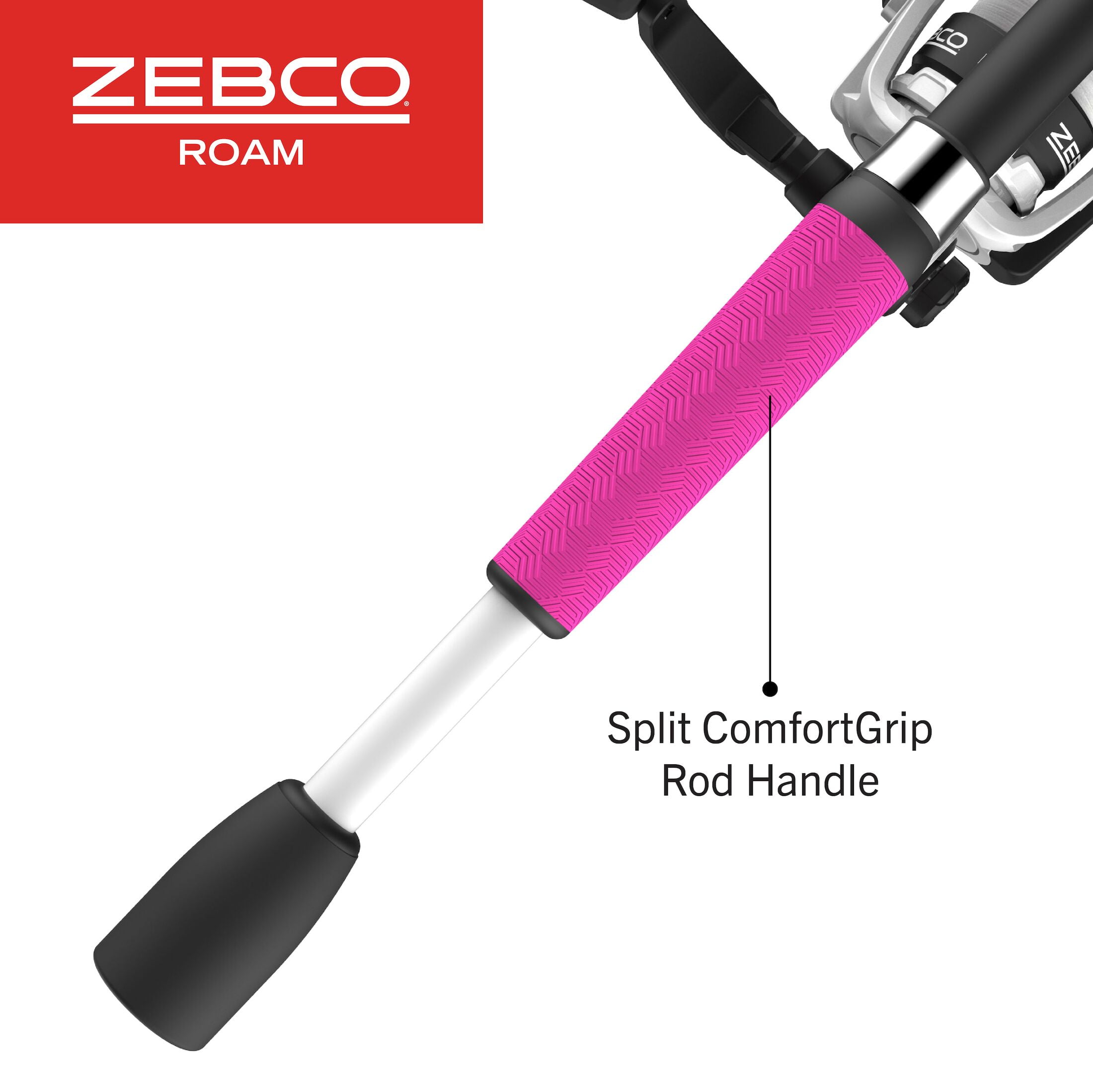 Zebco Roam Spinning Reel and Fishing Rod Combo, 6-Foot 2-Piece Fiberglass  Fishing Pole, Split ComfortGrip Handle, Soft-Touch Handle Knob, Size 20