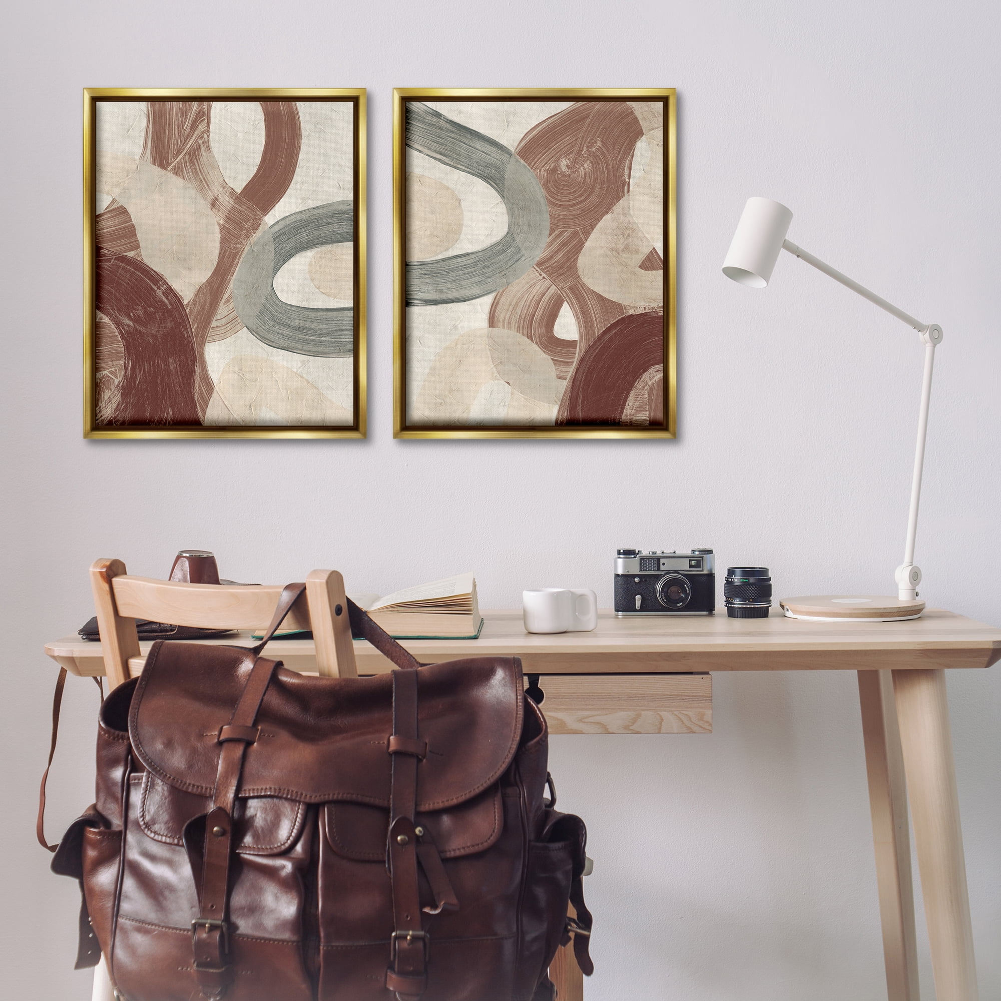 Stupell Industries Curvy Abstract Swirls Abstract Painting Gold Floater Framed Canvas Art Print Wall Art, 31 x 25, Set of 2