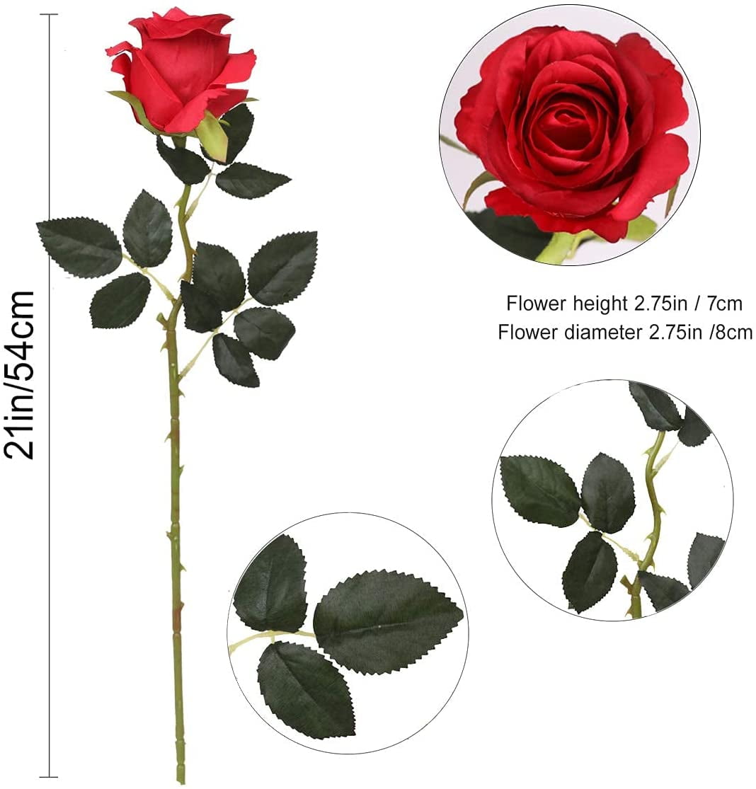 Artificial Flowers 10 PCS Silk Roses with Long Stems Faux Realistic Roses for Wedding Bouquets Table Centerpieces Party Home Decor(Champagne)