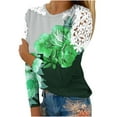 thumbnail image 2 of Womens Tops Fall Clearance 2024 Casual Lace Round Neck Long Sleeved Print T-shirt Green M, 2 of 5