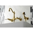 thumbnail image 3 of Kingston Brass KS1267PLBS Heritage Wall Mount Bridge Kitchen Faucet with Brass Sprayer, Brushed Brass, 3 of 5