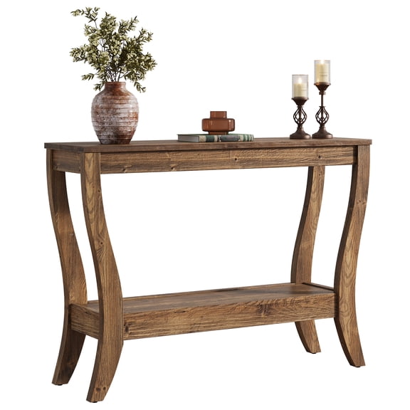 Fnova 41.3-Inch Solid Wood Console Table, Farmhouse 2-Tier Sofa Table with Storage for Entryway, Living Room, Hallway