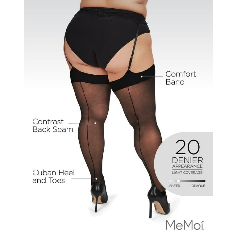 MeMoi Women's Back Seam/Cuban Heel Plus Size Curvy Thigh High