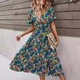 thumbnail image 2 of PENGXIANG Femmes Casual Print Fleur Slim Été Manches Courtes V-Cou Robe, 2 of 3