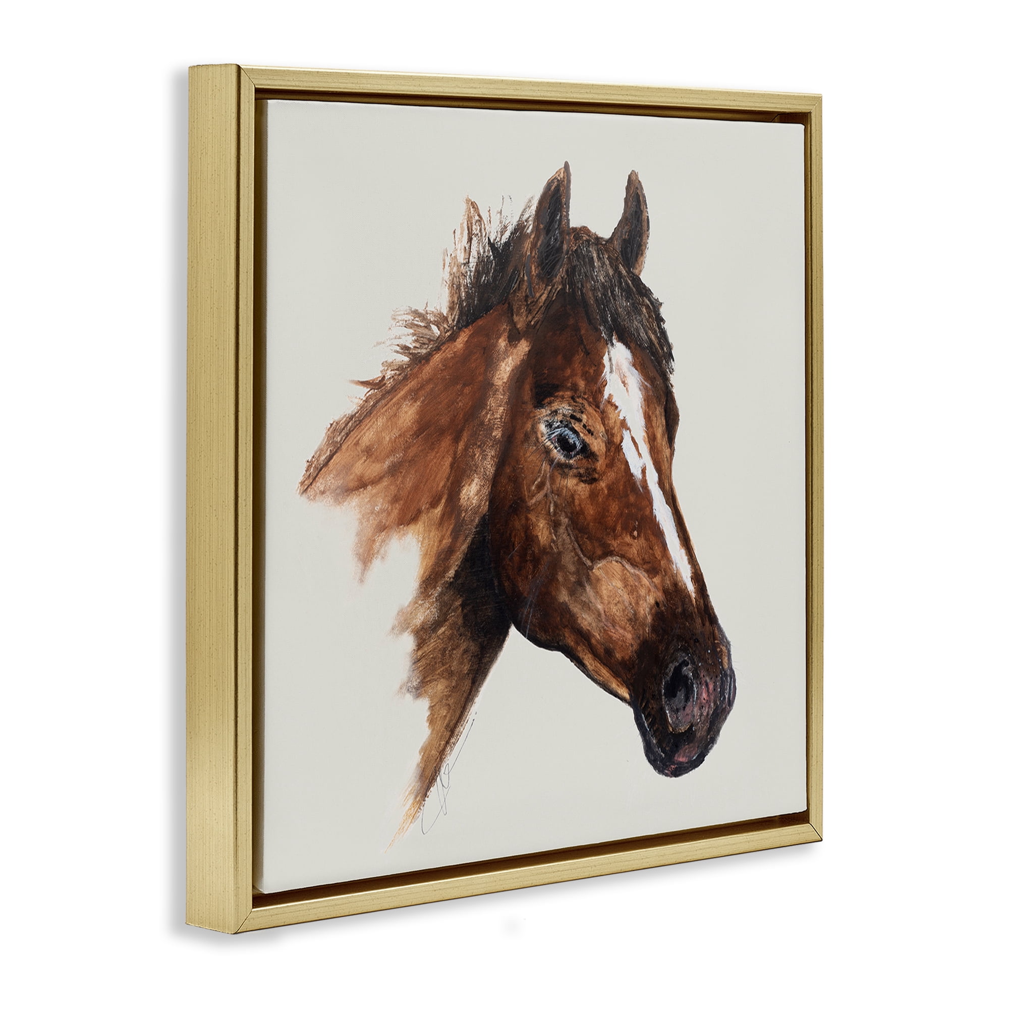 Stupell Industries Detailed Brown Horse Animals Painting Gold Floater Framed Canvas Art Print Wall Art, 18 x 18