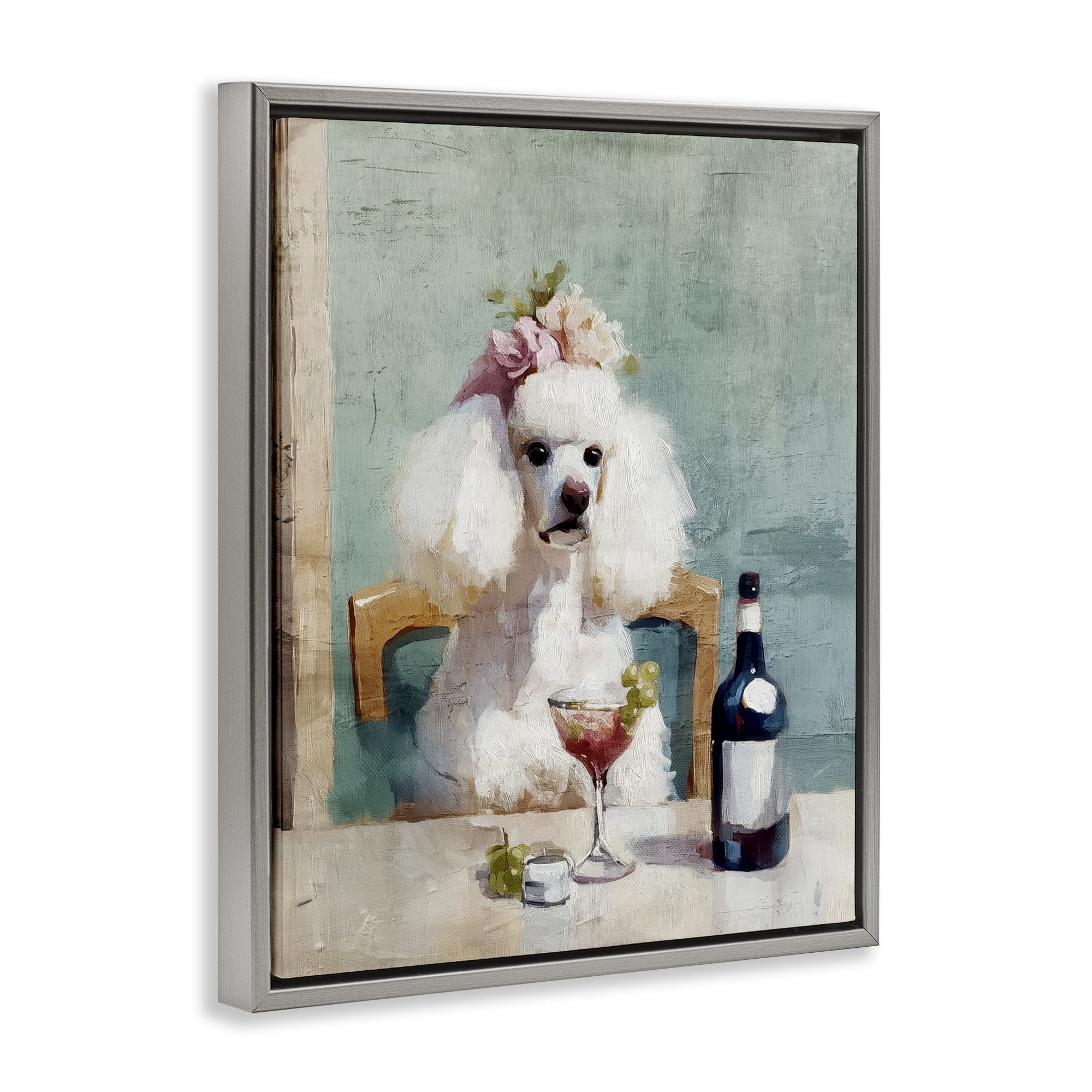 Stupell Industries Poodle At Lunch Gray Framed Floater Canvas Wall Art, design by Annabelle Hall