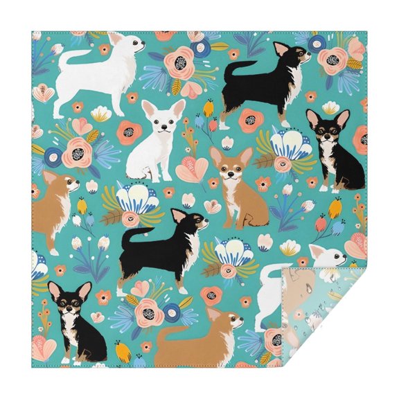 Chihuahua and Flower Florals Square Tablecloth,Waterproof Square Table Cover,Wipeable Spillproof Washable Table Cover for Home Kitchen Party Decor 42"X42"(107x107cm)