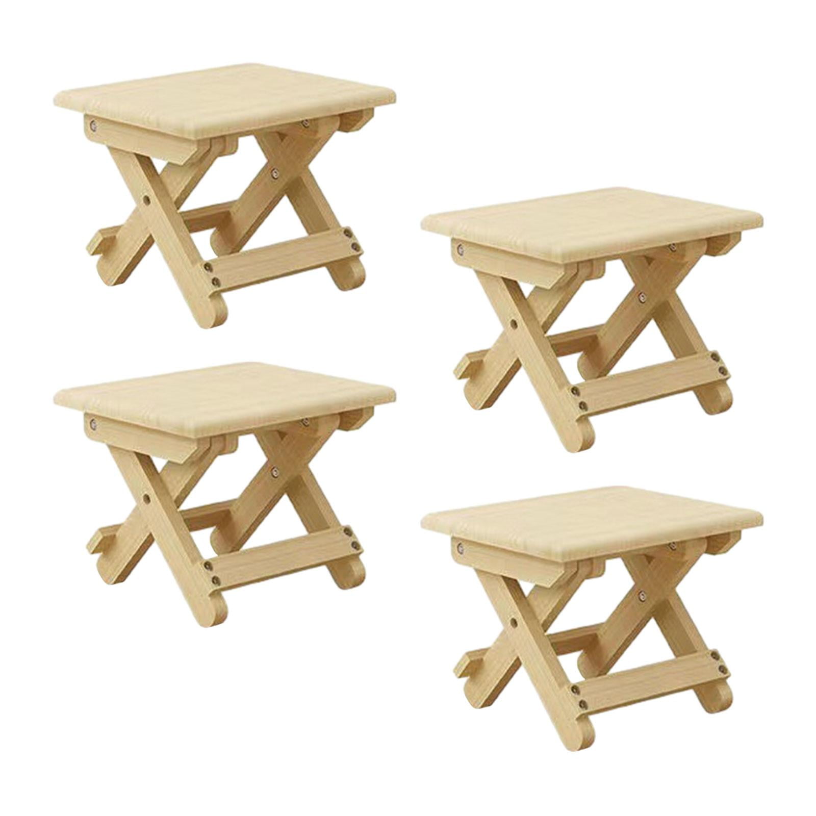harayaa 4 Pieces Wooden Foldable Camping Stool 24x20x20cm for Outdoor Dining Fishing