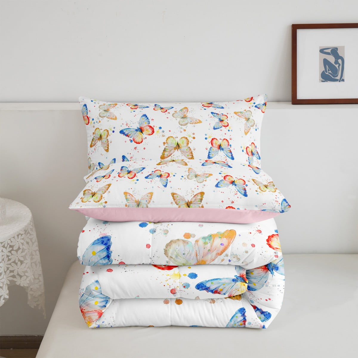 Kit Couette Whims Watercolor Wonder - Papillons, Tissu Fran Whited Design, 15x30 Pouces