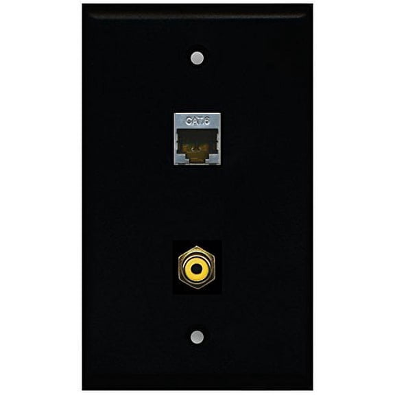 RiteAV - Black 1 Port RCA Yellow 1 Port Shielded Cat6 Ethernet Wall Plate